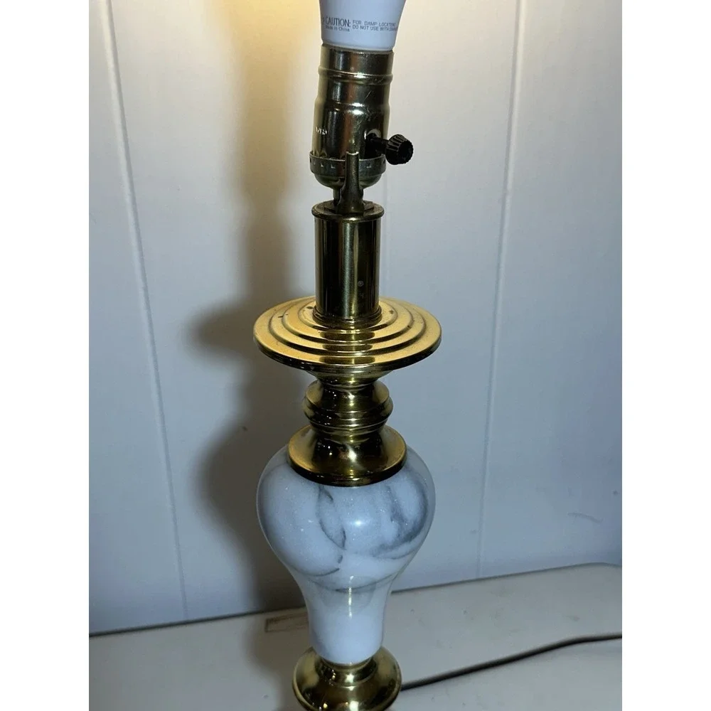 Vintage White Marble Brass Table Lamp MCM Hollywood Regency 22